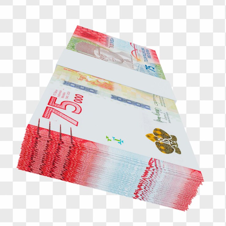 PSD indonesia currency rupiah 75.000: stack of rp indonesia banknote