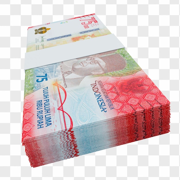 PSD indonesia currency rupiah 75.000: stack of rp indonesia banknote