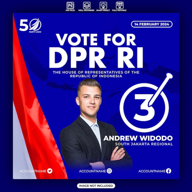 PSD modello di poster o striscione per le elezioni democratiche in indonesia