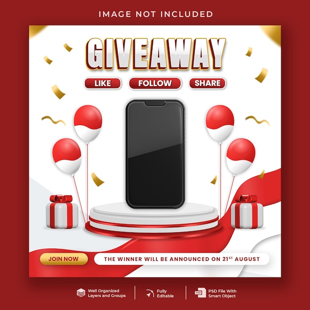 PSD indonesia independence day giveaway social media post template