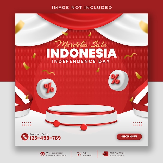 День независимости индонезии в социальных сетях instagram шаблон поста