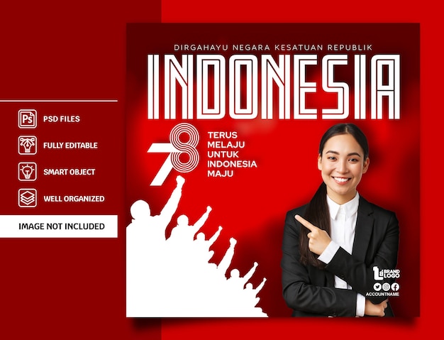 PSD indonesia independence day social media post design template