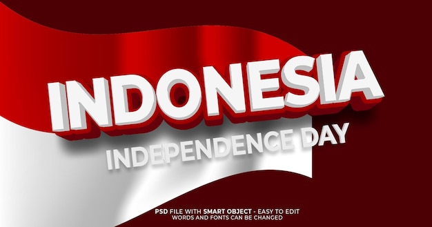 Giorno dell'indipendenza dell'indonesia con effetto testo in stile 3d modificabile psd premium