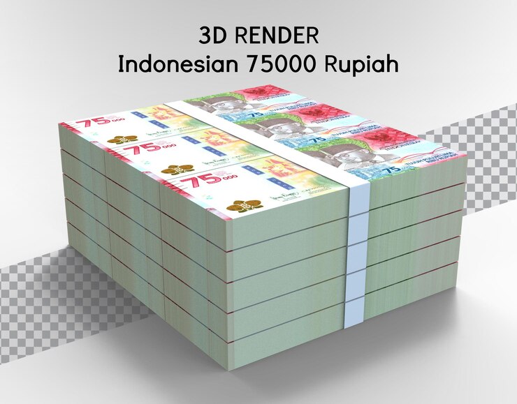 PSD indonesian 75000 rupiah 3d rendering