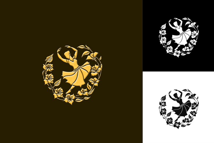 PSD 伝統的なダン文化にインスパイアされた抽象的なベクトルデザインを描いたスケッチアイコンによるインドネシアの芸術