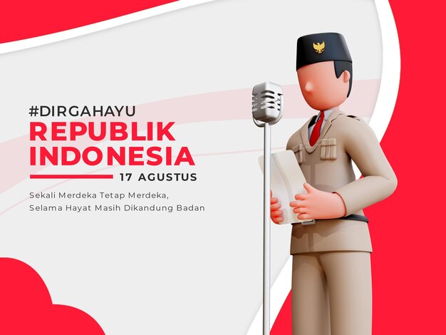 Bandiera dell'indipendenza indonesiana con caratteri 3d che legge lo script dell'indipendenza