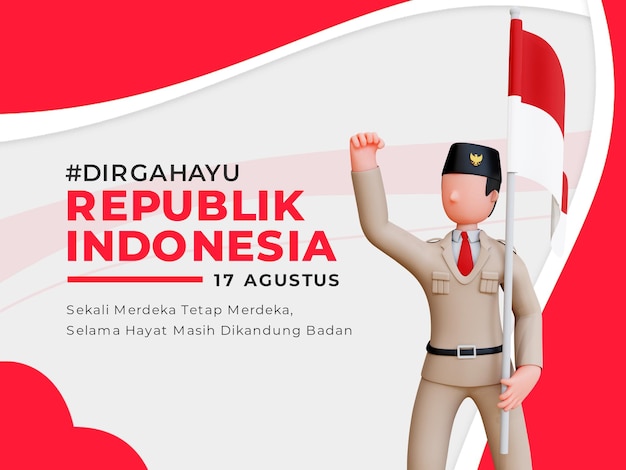 Bandiera dell'indipendenza indonesiana con carattere 3d