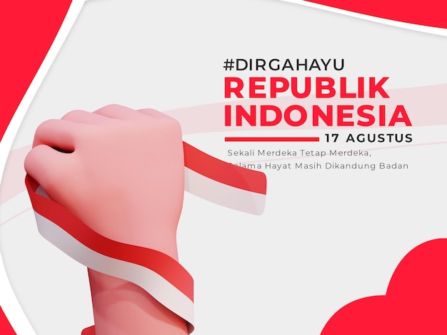 Indonesian independence banner with 3d hand gesture