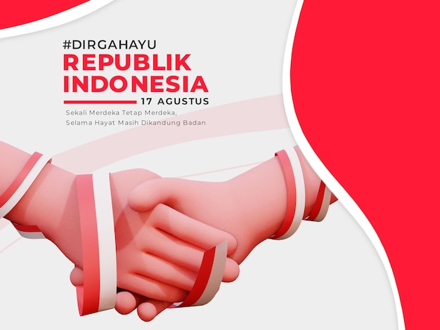 Bandiera dell'indipendenza indonesiana con gesto della mano 3d