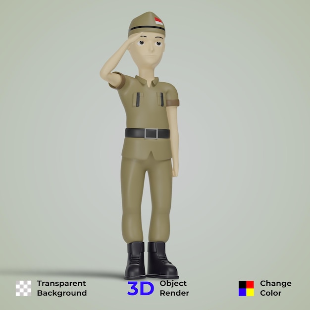 PSD indipendenza indonesiana con soldati che rendono omaggio 3d design 17 agosto