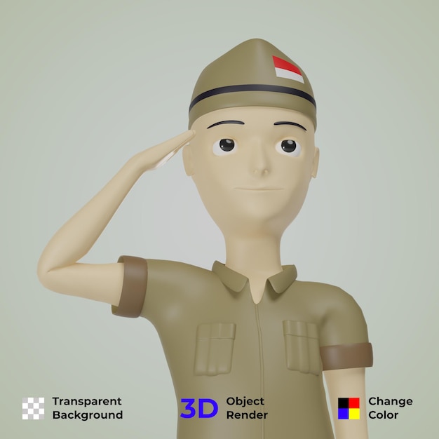 PSD indipendenza indonesiana con soldati che rendono omaggio 3d design 17 agosto