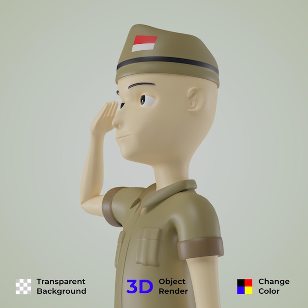 Независимость индонезии с солдатами, которые отдают дань уважения 3d дизайну 17 августа