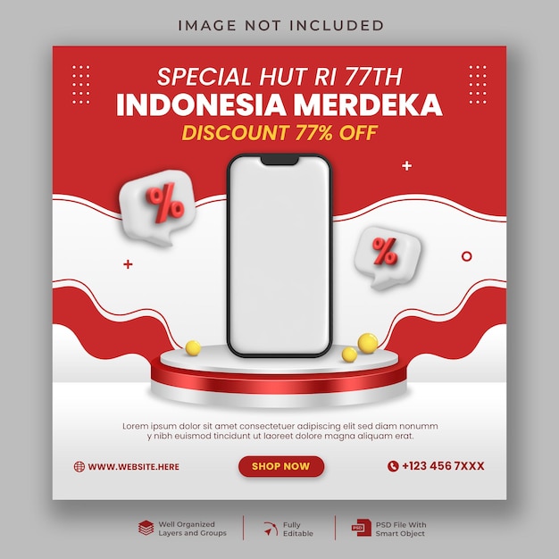 Indonesië onafhankelijkheidsdag verkoop sociale media instagram postsjabloon