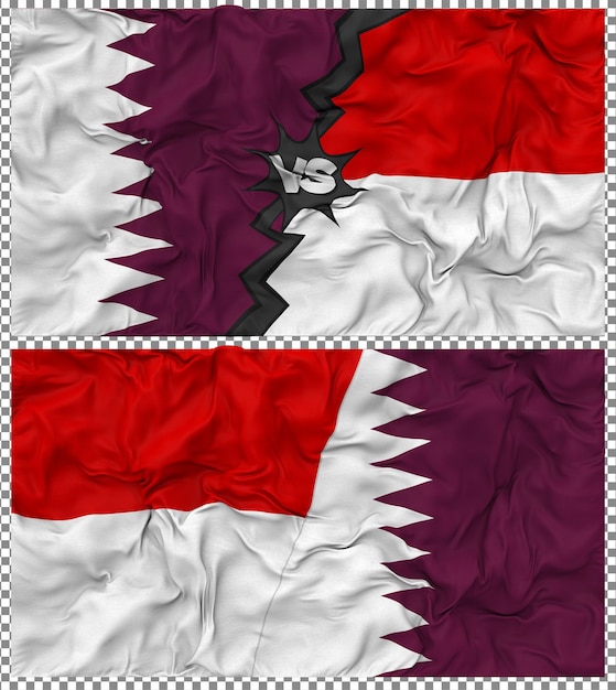 Indonesië versus Qatar Half Combined Flag Cloth Bump Texture 3D Rendering