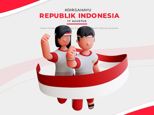 PSD indonesische onafhankelijkheidsbanner met 3d-teken