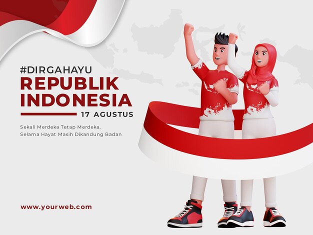 Indonezyjski Szablon Baneru Niepodległości Z 3d Znak