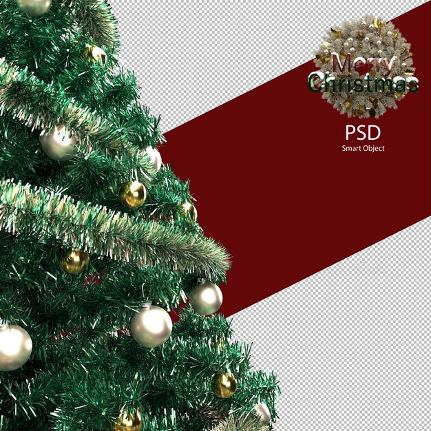 Decorazione dell'albero di natale metallico verde dell'interno isolata Psd Premium