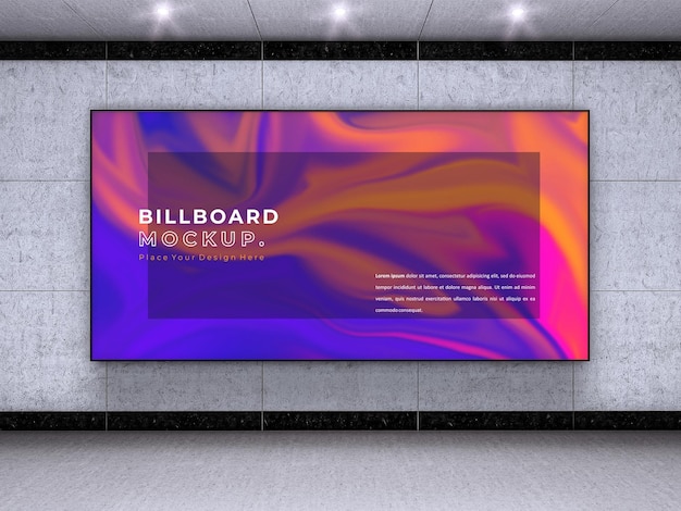 PSD indoor large billboard mockup on concrete wall