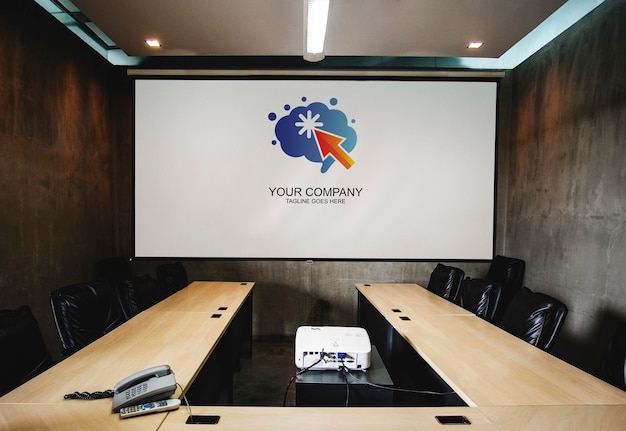 Indoor Office Business Logo Mockup concept on black dark wall backdrop office Vector Illustration