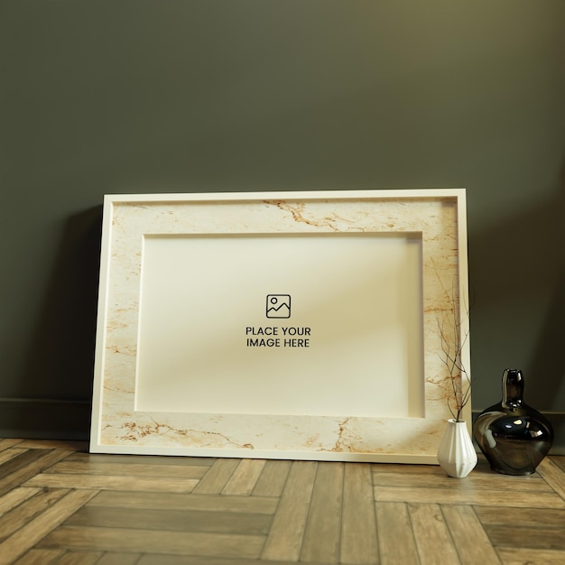 Indoor photo frame family mockup in floor with pot