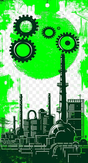 Area industriale con una fabbrica come sfondo disegno grungy poster banner postcard t-shirt tattoo