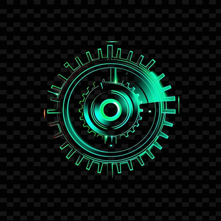 PSD industrial borderline design neon lines style gear mechanism png y2k shapes transparent light arts