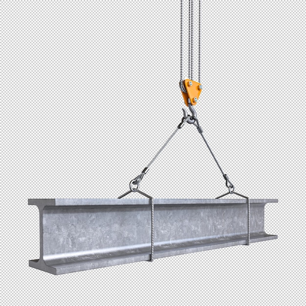 Industrial crane hoisting steel beam