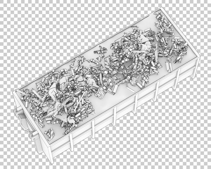 PSD 透明な背景の3dレンダリングイラストの産業廃棄物コンテナ