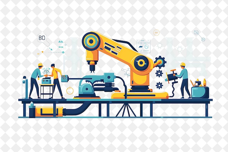 PSD industrial engineer with characters building and repairing m png people in daily work illustration