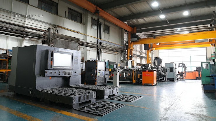 PSD industrial factory interior with machinery and equipment