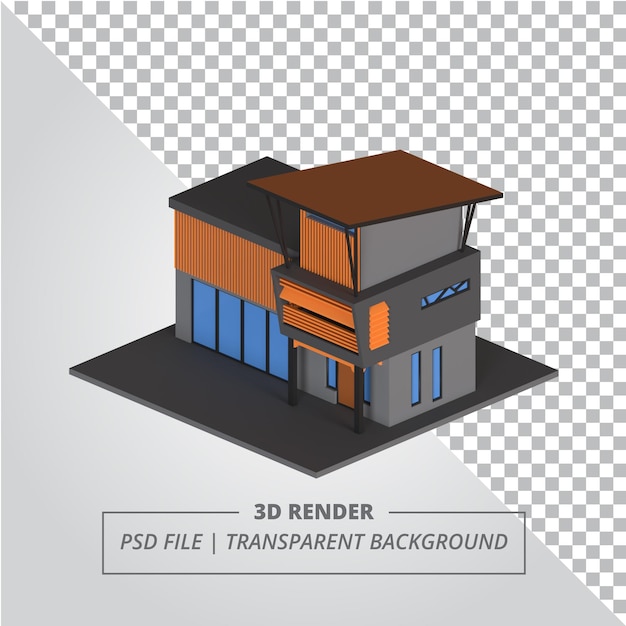 PSD 산업 주택 3d 렌더링 격리된 이미지