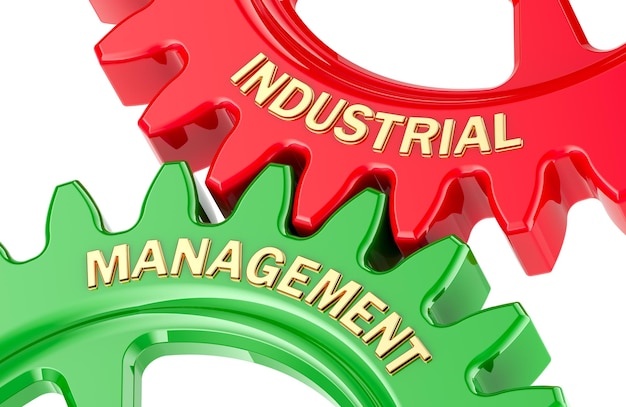 Industrial Management with colored gearwheels 3D rendering isolated on transparent background