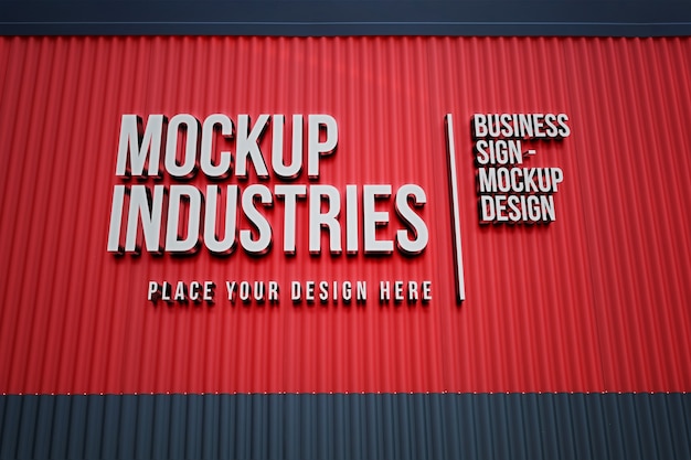 PSD industrial metallic business sign mock-up