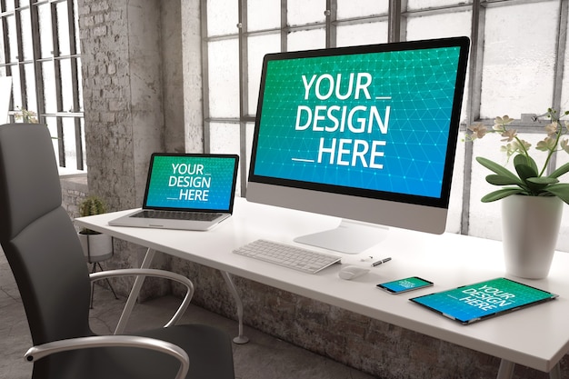 industrial office with devices mockup for responsive website
