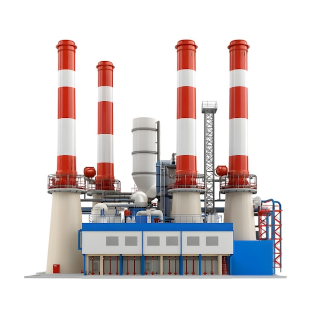 Industrial Power Plant with Red and White Chimneys Energy Production Facility for Electricity and