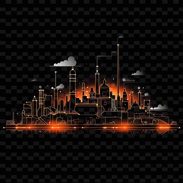 PSD industrial revolution steampunk glowing neon lines factory c png y2k shapes transparent light arts