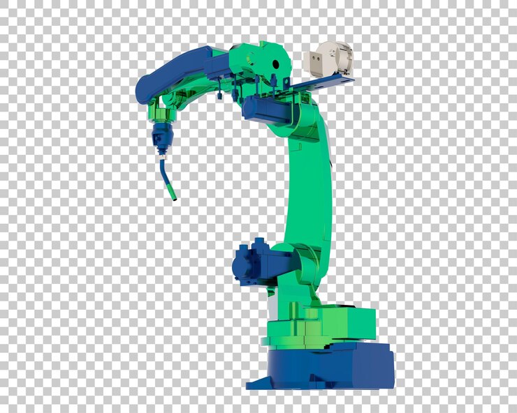 PSD industrial robot on transparent background 3d rendering illustration