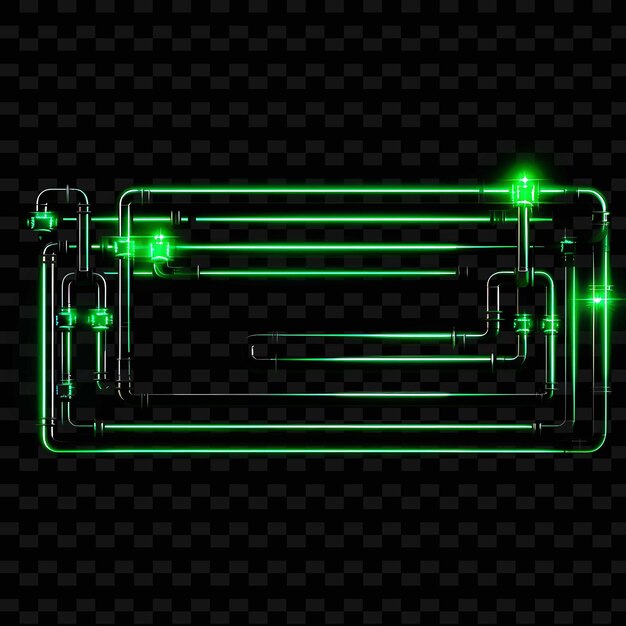 PSD industrial steampunk luminous neon lines steam pipes green g png y2k shapes transparent light arts