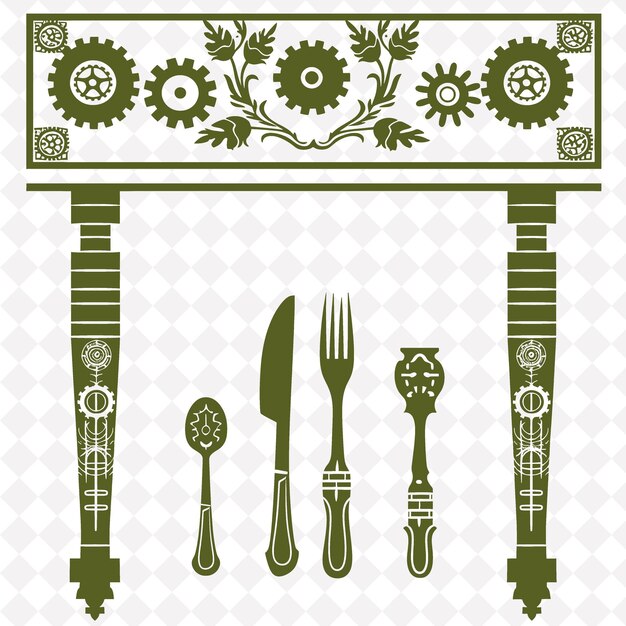 PSD industrial style dining table folk art with pipe d png outline frame on clean background collection