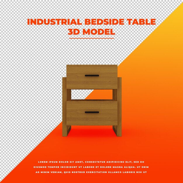 PSD industrial wooden bedside table