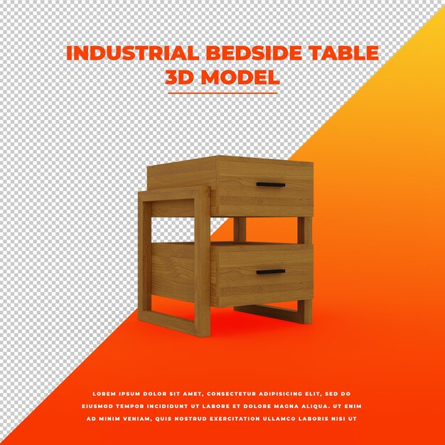 PSD industrial wooden bedside table