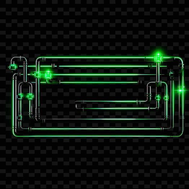 PSD industrieel steampunk lichtgevende neonlijnen stoompijpen groen g png y2k vormen transparant licht arts