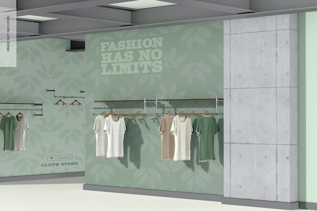 Industriële stoffen winkel mockup linkeraanzicht