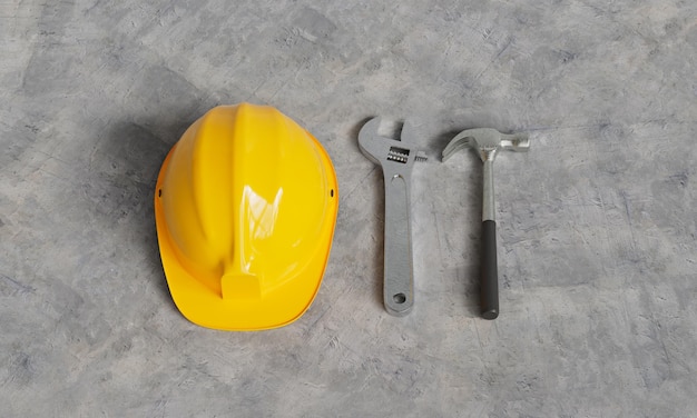 Industriële veiligheidshelm en gereedschappen 3D-rendering