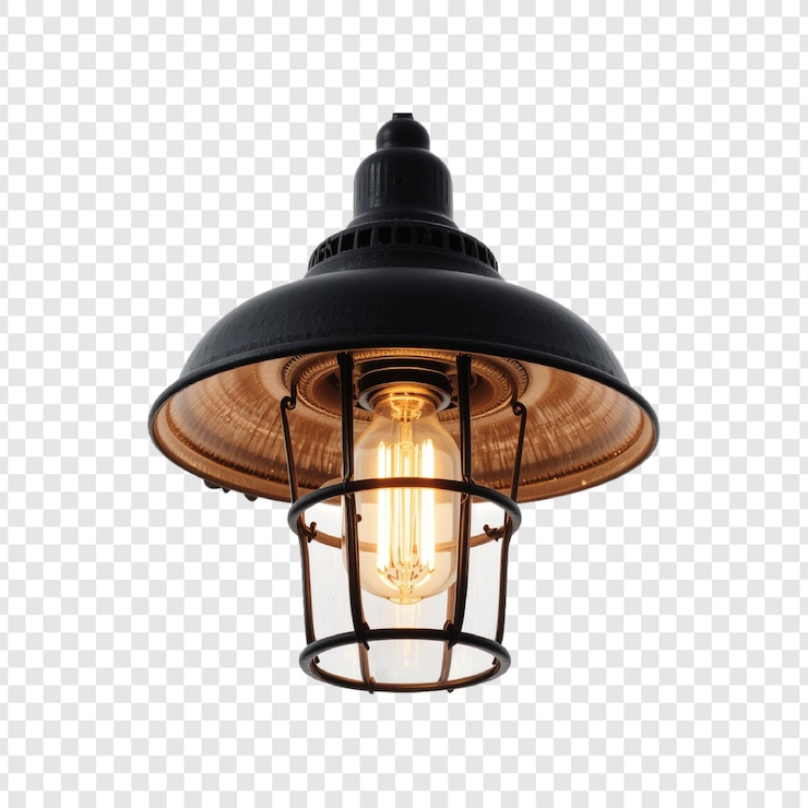 PSD industriële vintage hanging light fixture met edison bulb geïsoleerd op doorzichtige achtergrond