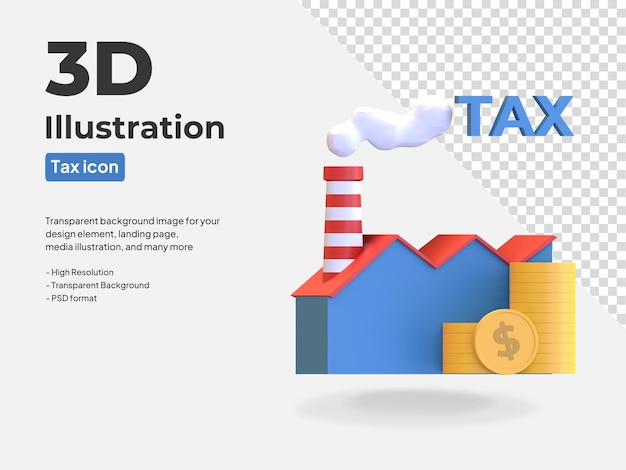 Industry tax with coin icon 3d rendered illustration