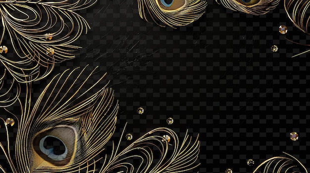 PSD indyjska złota ramka z designem z piórka pawia z luksusowym wzorem tła z png