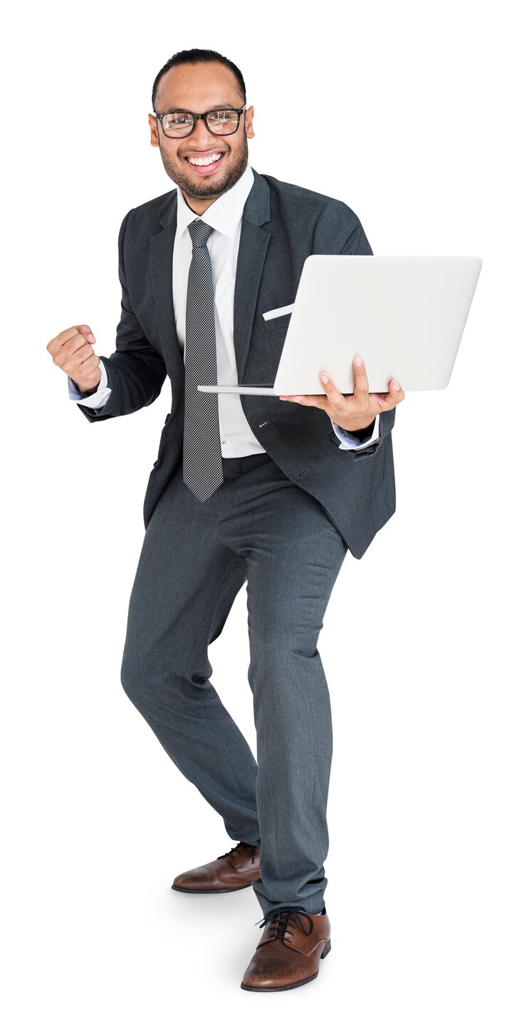 PSD indyjski asian man business laptop sukces