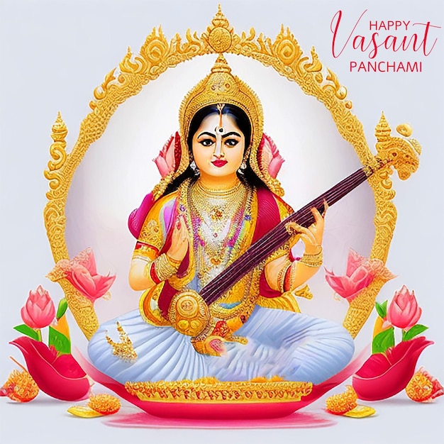 Indyjski Bóg Saraswati Maa Na Tle Saraswati Puja