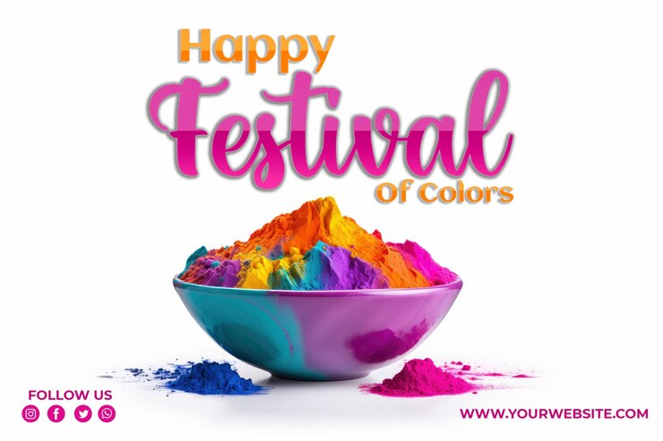 PSD indyjski festiwal holi wielokolorowa miska na białym.